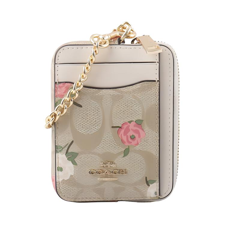 

Coach Card Case 11 Floral Print Signature Coated Canvas And Smooth Leather Zipper Card Holder Women accessories Gold Light-Khaki CR971-IMOTV Basic Set (Bag+Dust Bag)