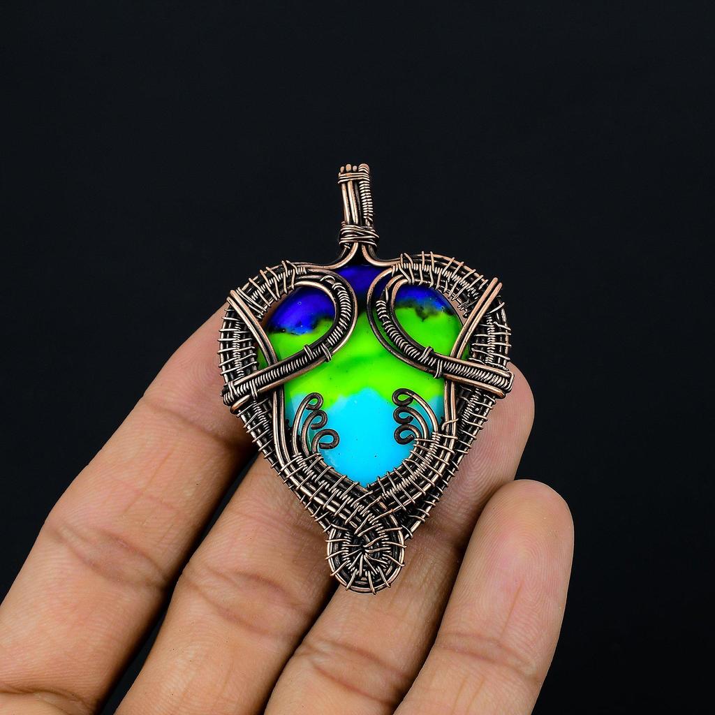 Multi Color Druzy Pendant, 999 Copper Wire Wrapped Gemstone Jewelry, Handmade Pendant, For Mother Day