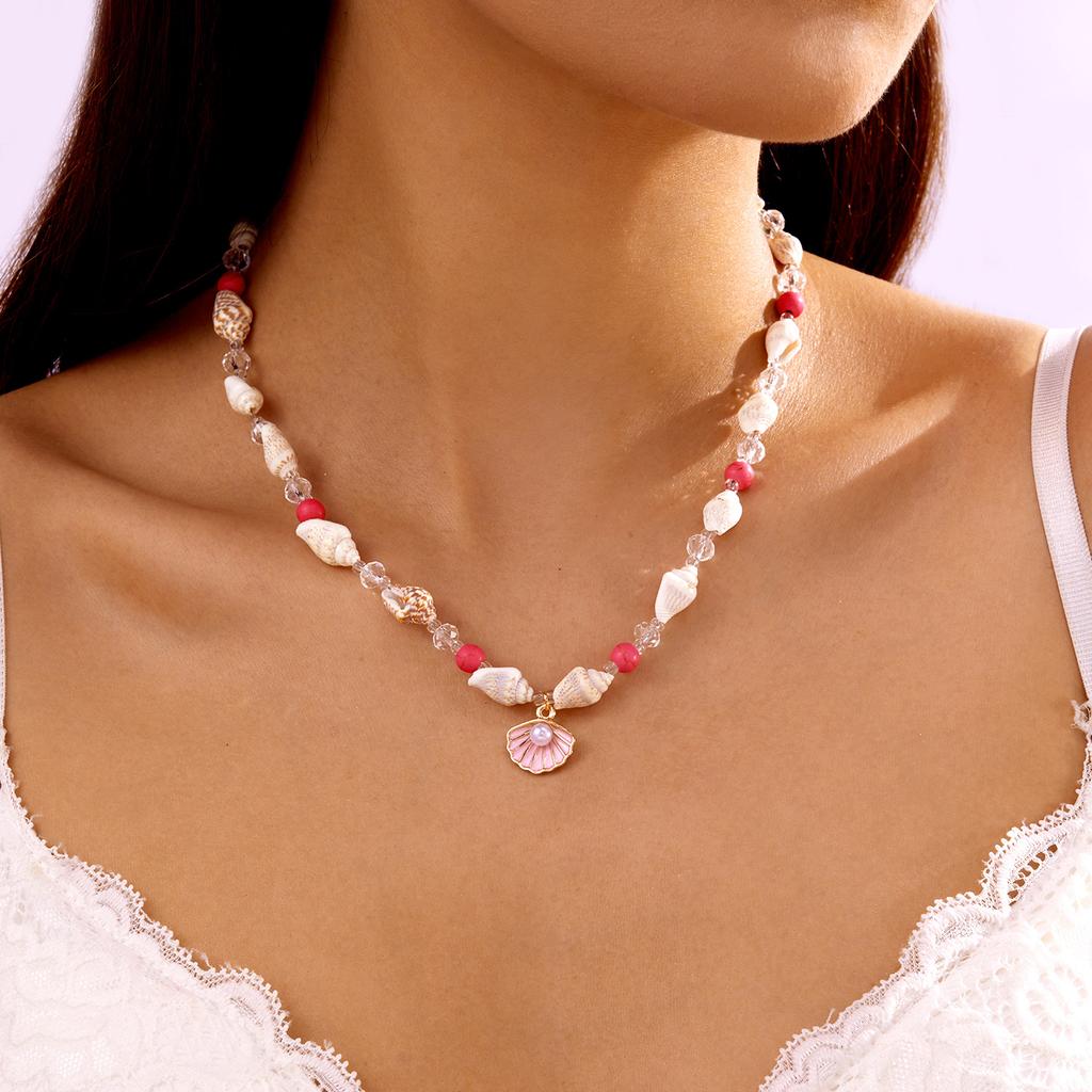 New Handmade Starfish Pendant Necklace for Women Bohemian Conch Beaded Choker Necklace Girls Spring Summer Beach Jewelry Gift