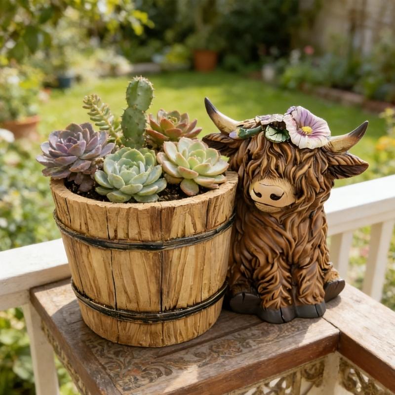 Adorable Cow Planter Container Outdoor Garden Decoration With Built In Flower Pot Suitable For Patios Tabletop Decoration P9YB