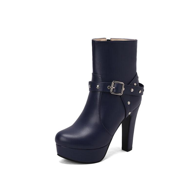 Belt Buckle Platform Boots Women High Heels Ankle Boots Autumn Winter Big Size 42 43 Women's Boots Pumps Ladies Shoes WSH4983