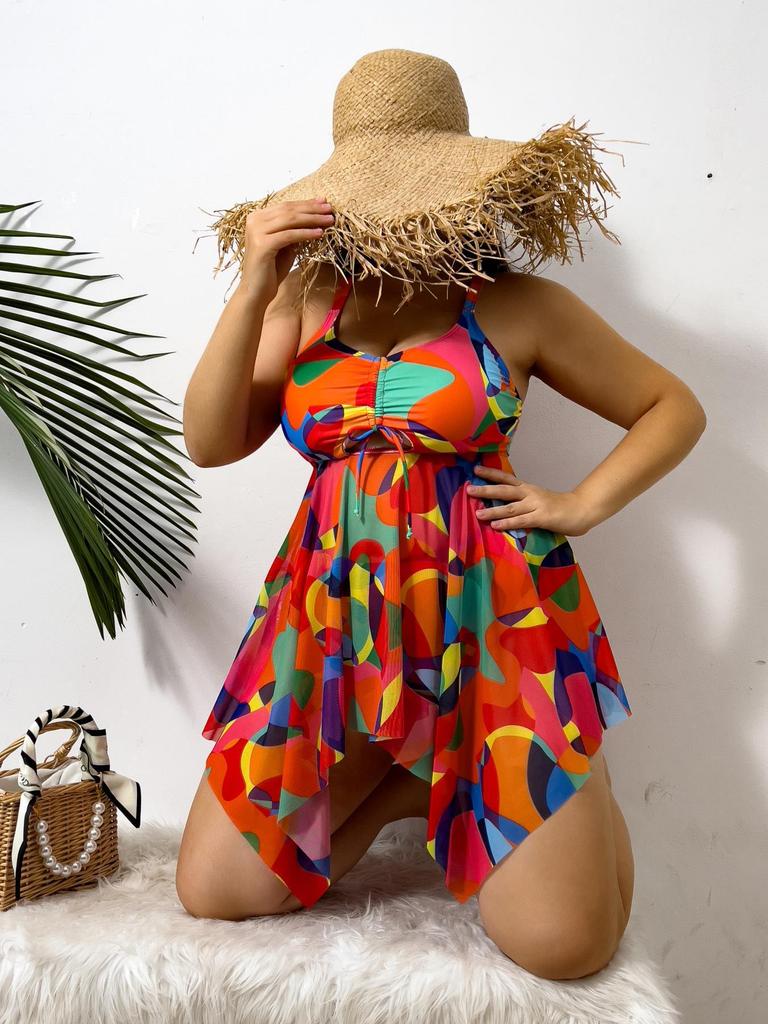 2025 European & American Swimwear: New Plus Size Split Bikini Dress-Style Swimsuit for Women