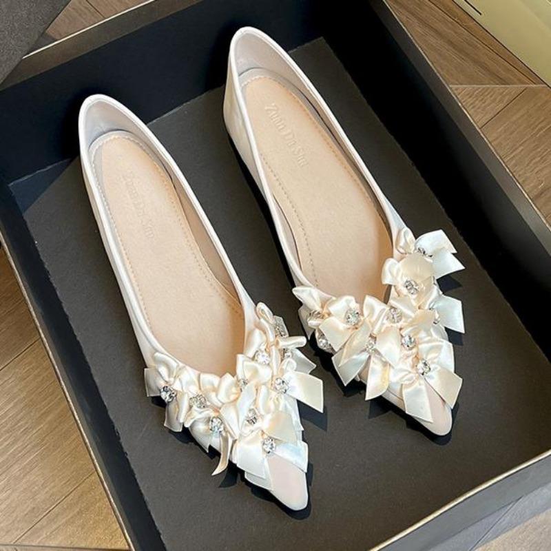 Fashion 2025 Women Summer Shoes New Pointed Toe Slingback Shoes Design Flower Flats Office Shoes Beige Pumps Chaussures Femme Loafers