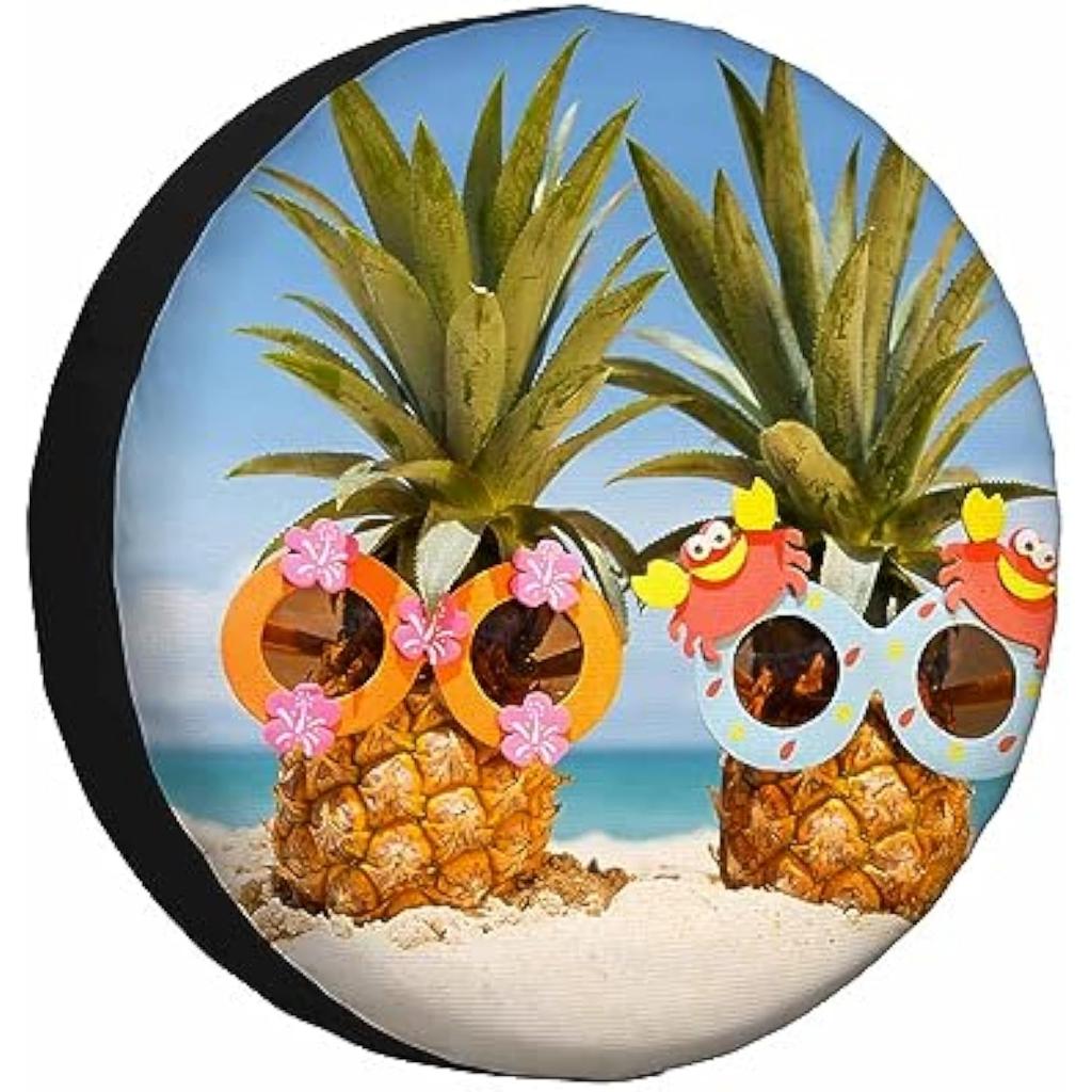 Funny Pineapples with Sunglasses Spare Tire Cover Beach Tropical Vacation RV Trailer Wheel Protector