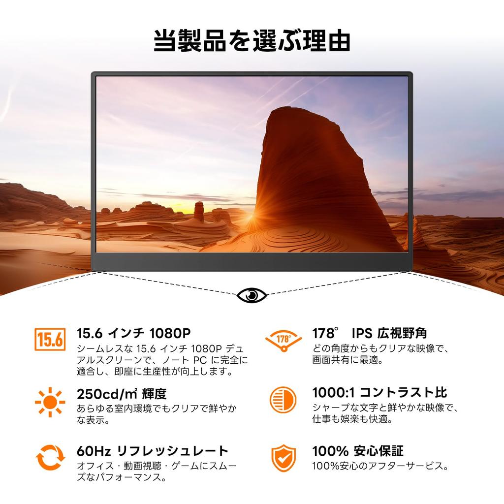 Omiodo Portable Monitor with Magnetic 1920x1080 FHD IPS and VESA Compatible with and and Compatible with and Protective Case 15.6-inch Stand, HDR,