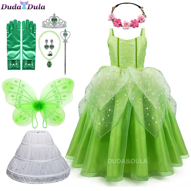 Girls Princess Tiana Dress Up Costume Cosplay Princess and The Frog Clothing Birthday Party Halloween Fancy Ball Gown