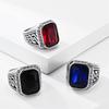 Europe and America Vintage Hip Hop Silver Plated Stainless Steel Insert Three Colors Glass Gemstone Meander Not Fade Color Ring