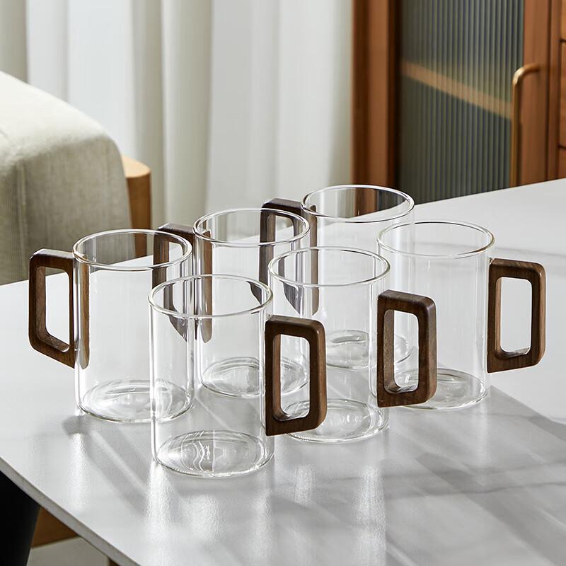 

Zhuopu Light Luxury Borosilicate Glass Cups with Walnut Handle, 310ml