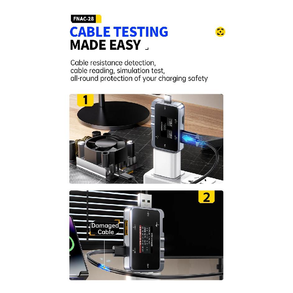 FNIRSI FNAC-28 2 IN 1 Type-C USB Tester Digital Voltmeter Ammeter Amperimetor Voltage Current Meter Power Bank Charger Measure