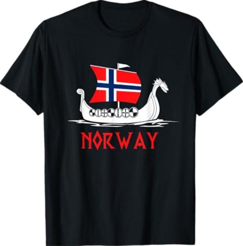 Norwegisches Wikingerschiff Flagge Boot Norwegen Erbe T-Shirts T-Shirts für Männer und FrauenWird in neuem Fenster oder Tab geöffnet