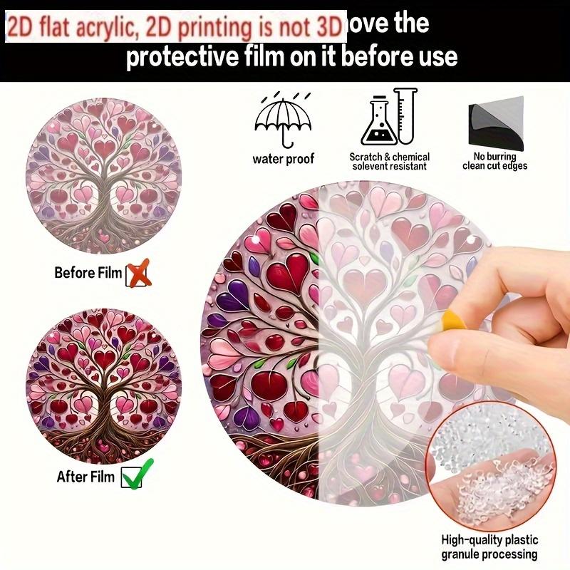 2D Flat Round Tree Acrylic Decoration Sign, Pink, Red, Purple Heart Leaves Design, Suitable for Wall Decoration, Porch, Room, Villa, Accents Home, Hal