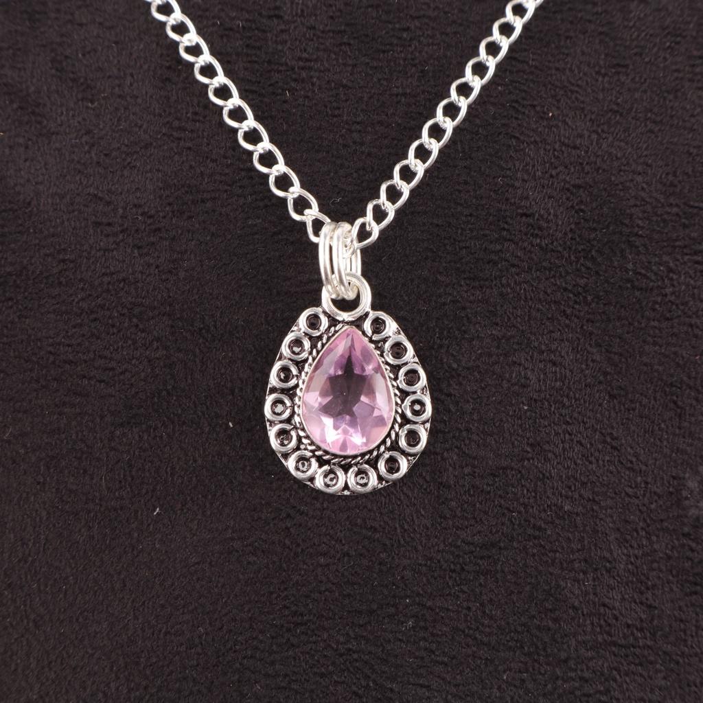 Pear Natural Morganite Sterling Silver Handmade Wedding Gift New Pendant Jewelry PP-26-11