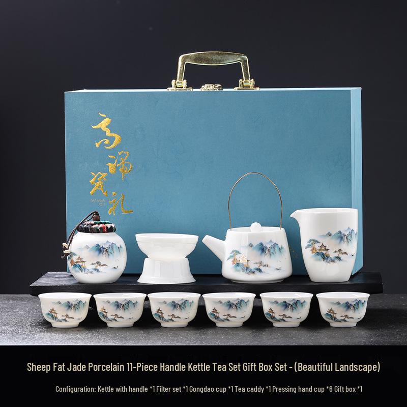 Luxury Jade White Porcelain Kung Fu Tea Set for Home or Office