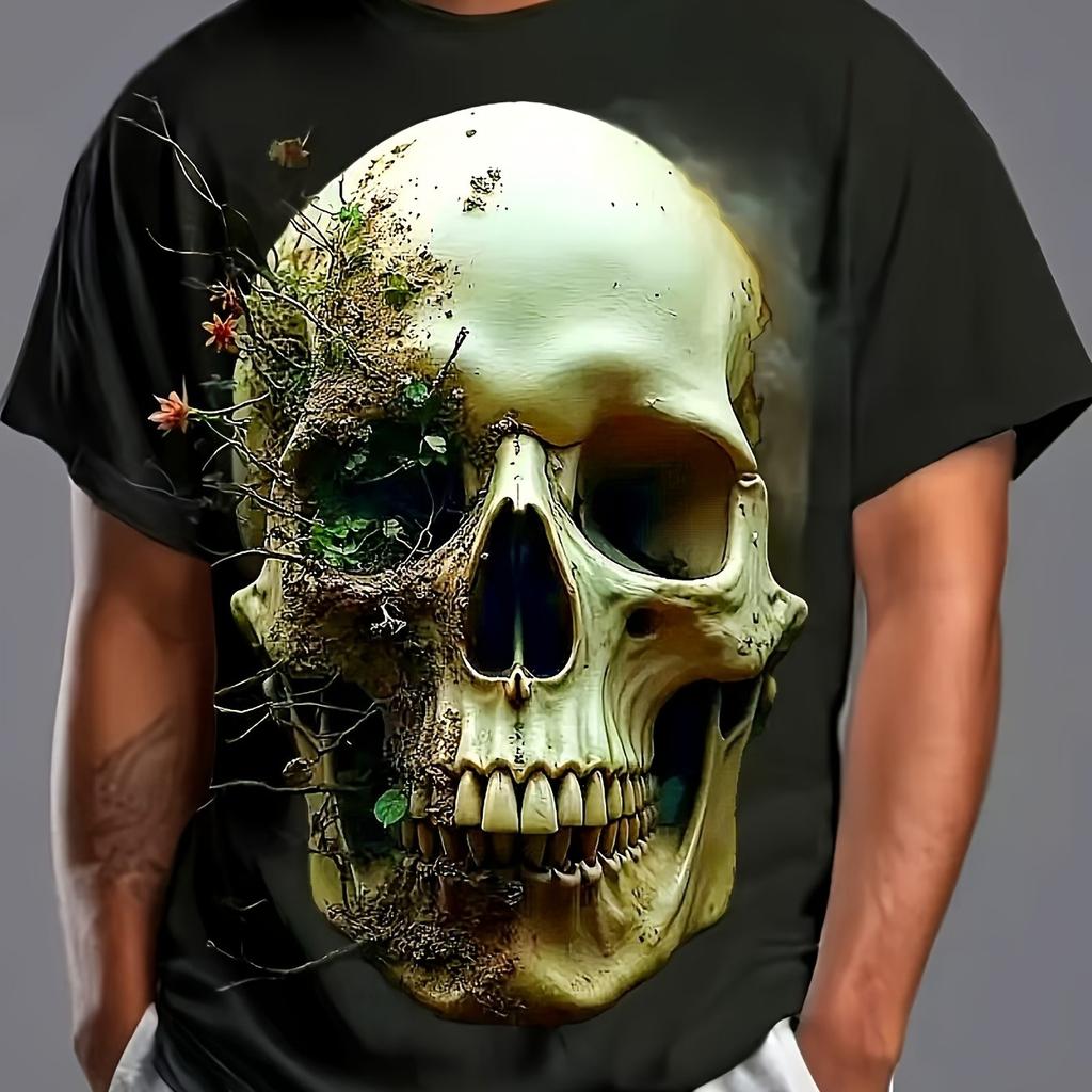Men's 3D Embossed Lion Head Print T-Shirt Metallic Texture Wild Animal Luxury Crew Neck Top