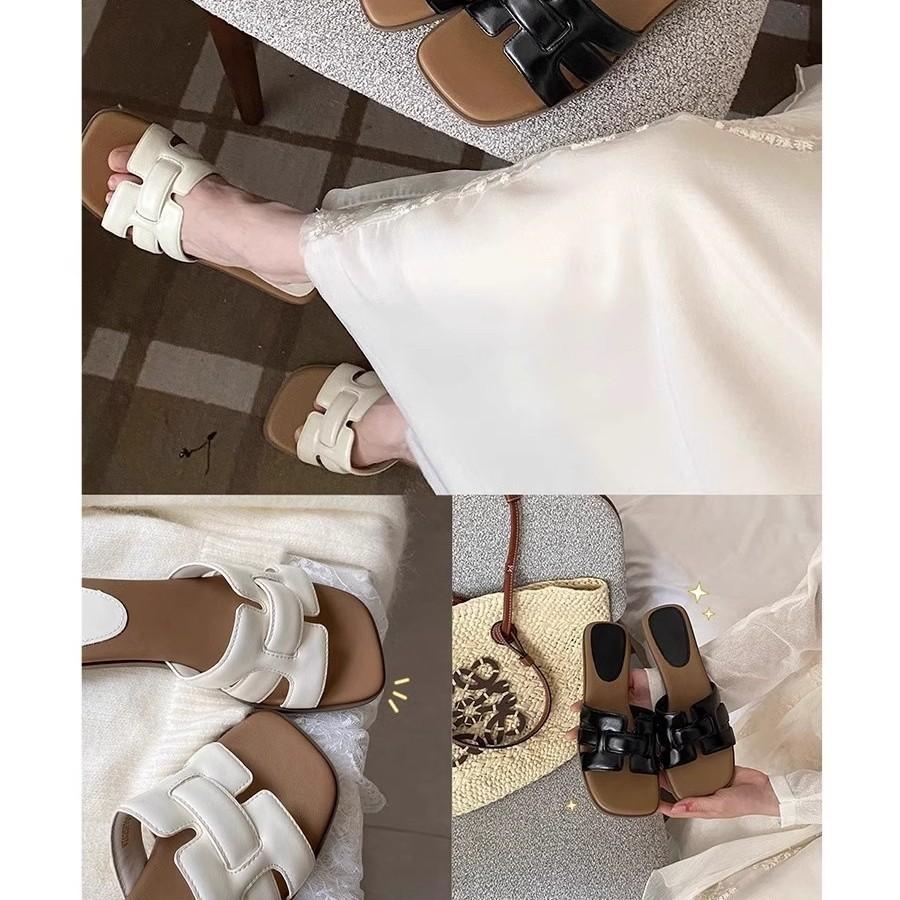 Weiche Lederversion~ gewebte super angesagte Halbpantoffeln Damen Sommerbekleidung 2025 neue hochwertige lässige Ein-Schlupf-Kühlpantoffeln