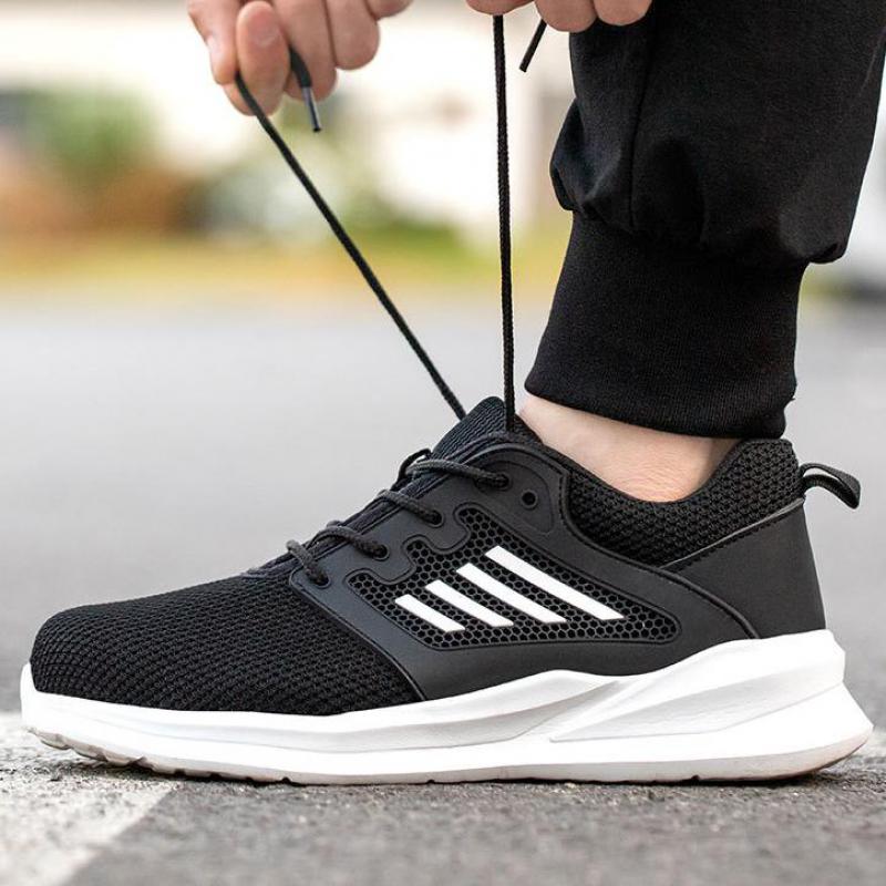 Fashion Work Safety Shoes Lightweight Breathable Mesh Work Sneakers Steel Toe Work Shoes Black Protective Work Sneakers for Men Women