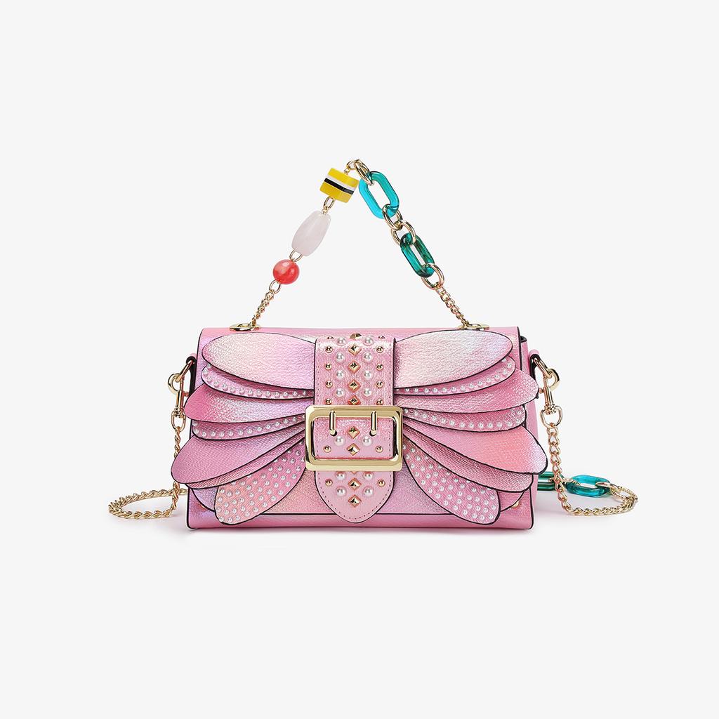 Pearl Colorful Rivet Wing Bag With Leather Tide Bag Chain Gradual Change Handbag Dinner Bag Dragonfly Shoulder Bag