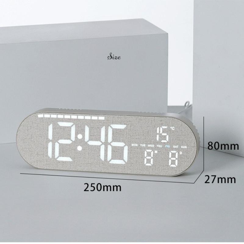 

LED USB Digital Wall Clock Temperature Week Date 2 Styles Standing Brightness Adjustment Timer Snooze 12/24H Clock Plastic сірий