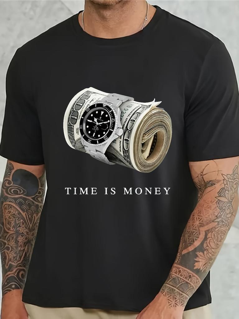 Unisex Watch and Money Graphic Summer Tshirt Suitable for Casual Sporty and Daily Wear Cotton Trendy Fashionable Versatile