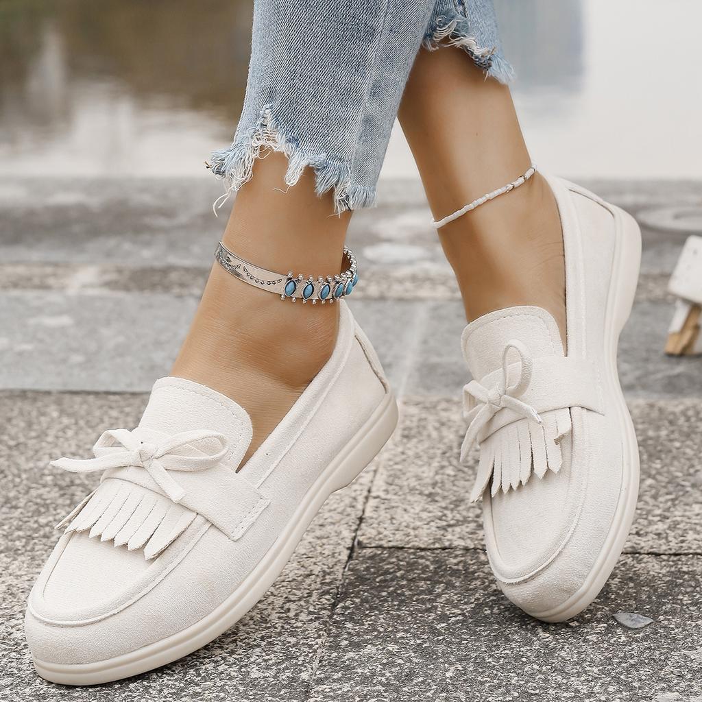 Spring New Fashion Round Head Foot Shoes Flat Casual Large Size Women's Shallow Mouth Bow Doudou Shoes