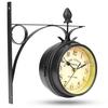 Double Sided Round Wall Mount Station Clock Garden Vintage Retro Home Decor Metal Frame + Glass Dial Cover for Christmas Gift