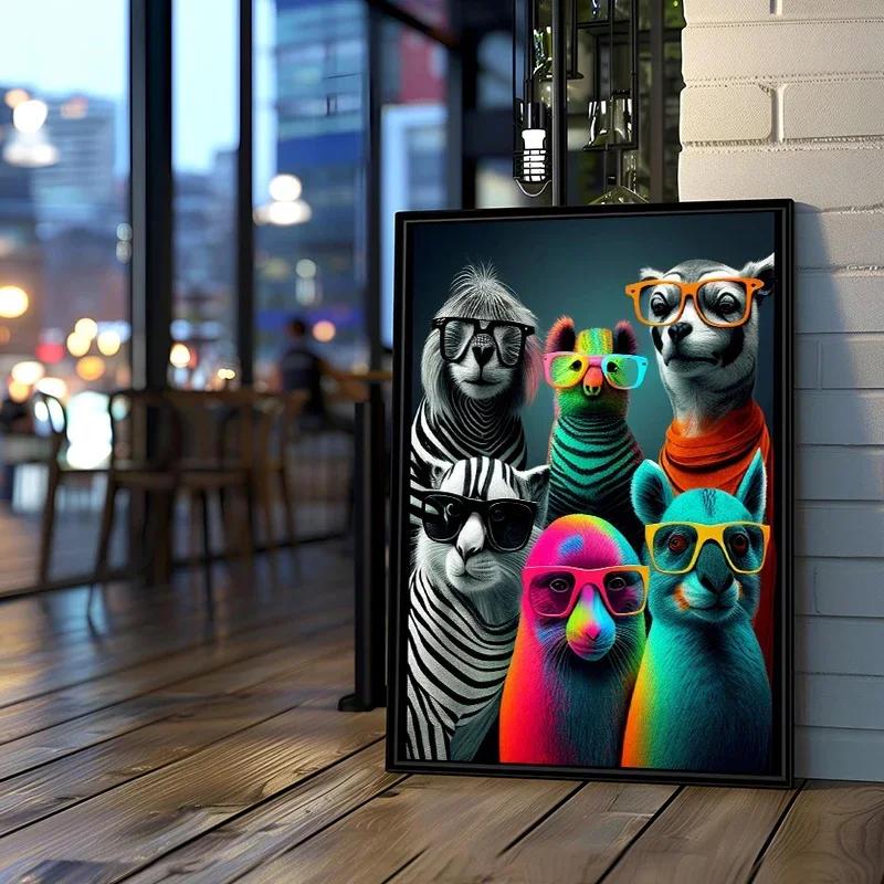 Lustige Zebras mit Brillen Leinwandposter Wandkunst Bilder Gestreifte Tiere Bilderdrucke Wandgemälde für Wohnzimmer Heimdeko
