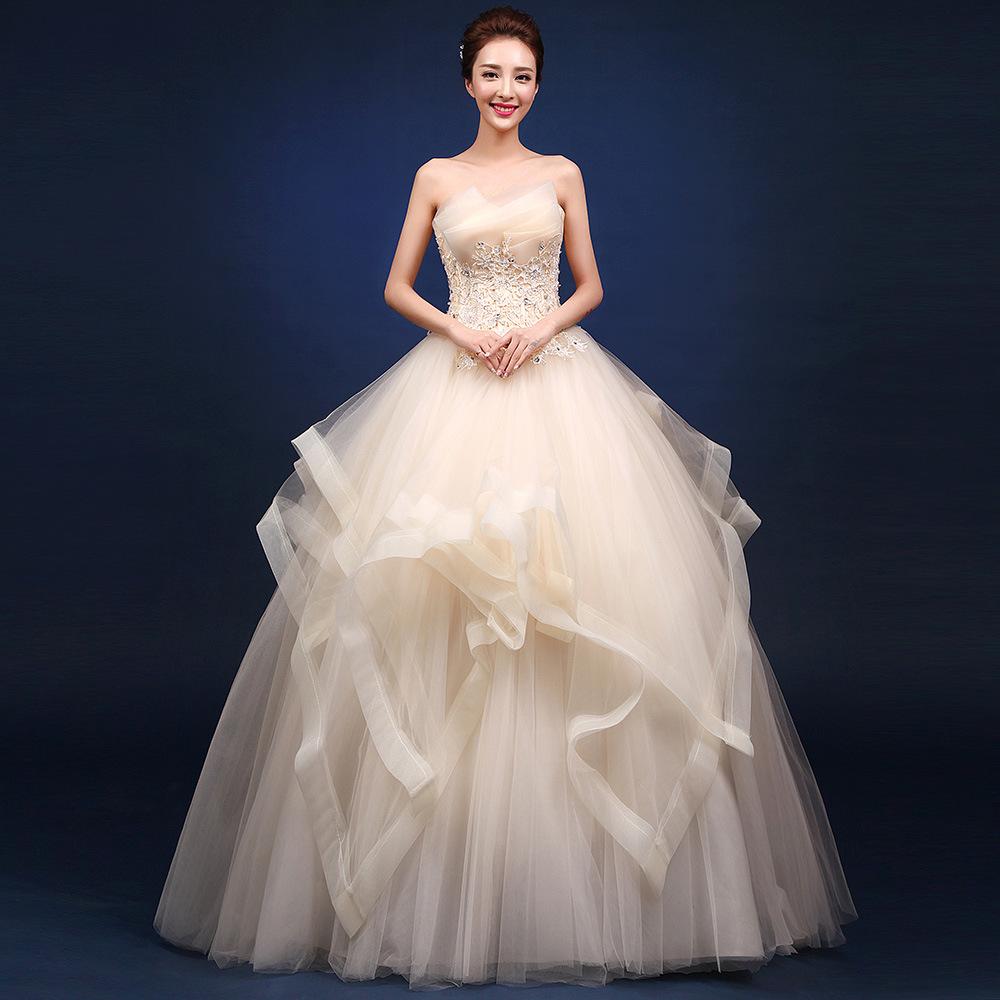 2025 Trägerloses Ballkleid im koreanischen Stil: Schlank geschnittenes & bodenlanges Umstandsbrautkleid für Übergrößen XXL champagner