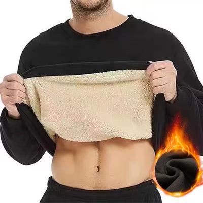 Winter Men Sweatshirt Thickened Plush Keep Warm O Neck Long Sleeves Elastic Cuff Plus Size Solid Color Bottoming Top Daily Wear Clothes