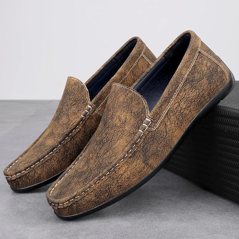 Fashion New Loafers Men Handmade Genuine Leather Casual Shoes Business Male Driving Flats Soft Slip-on Shoes Comfy Men Moccasins