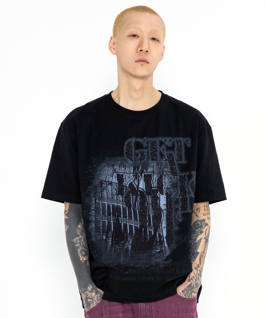XTONZ Xtt067 Cave Print Short Sleeve T-Shirt (Black)