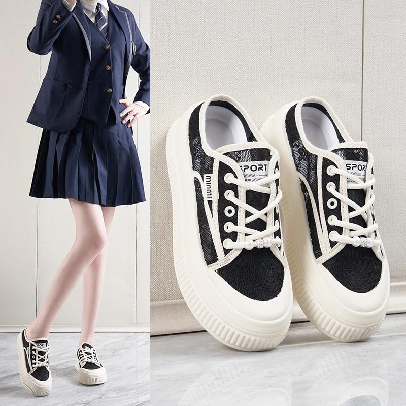 Fashion New Hollow Lace Shell Top Breathable Casual Half Drag Mesh Slippers European and American Style One Foot Slip Women's Lazy Shoes