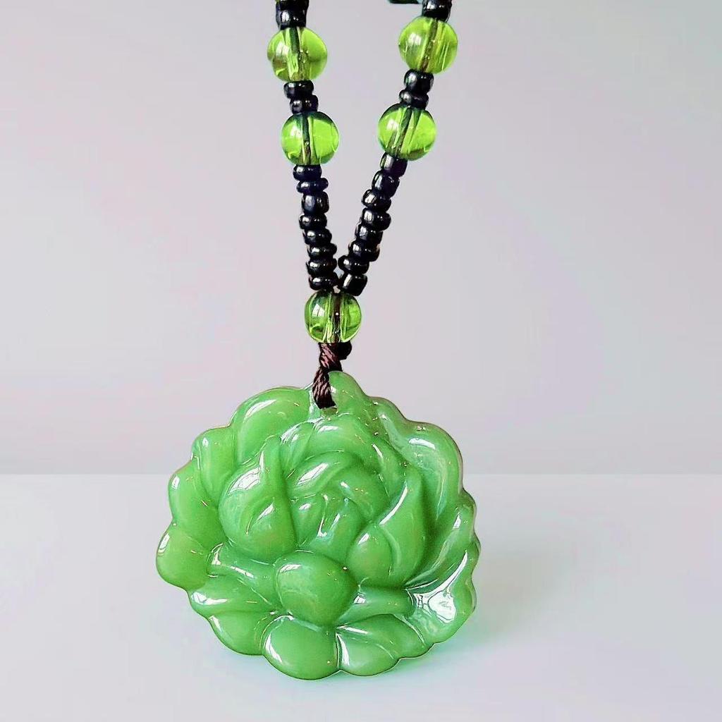 Imitation Hetian Jade Lotus Anhänger Halskette für Damen - Weißer Jadeblumen-Aufblühender Wohlstand Design