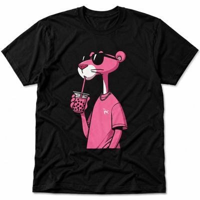 Rosa Cartoon Panther trinkt Boba Lustiges Grafik-T-Shirt Geschenk für Fan DH1516