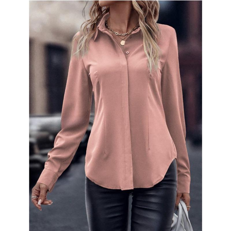 Women's Commuting Style Slim Fit Cardiga Button Double Door Tube Satin Lapel Long Sleeved Blouses & Shirts