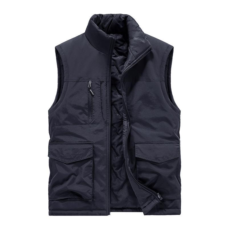 Outdoor Vest Men's Thick Cotton Jacket with Added Velvet, Vest with Multiple Pockets, Workwear Jacket
