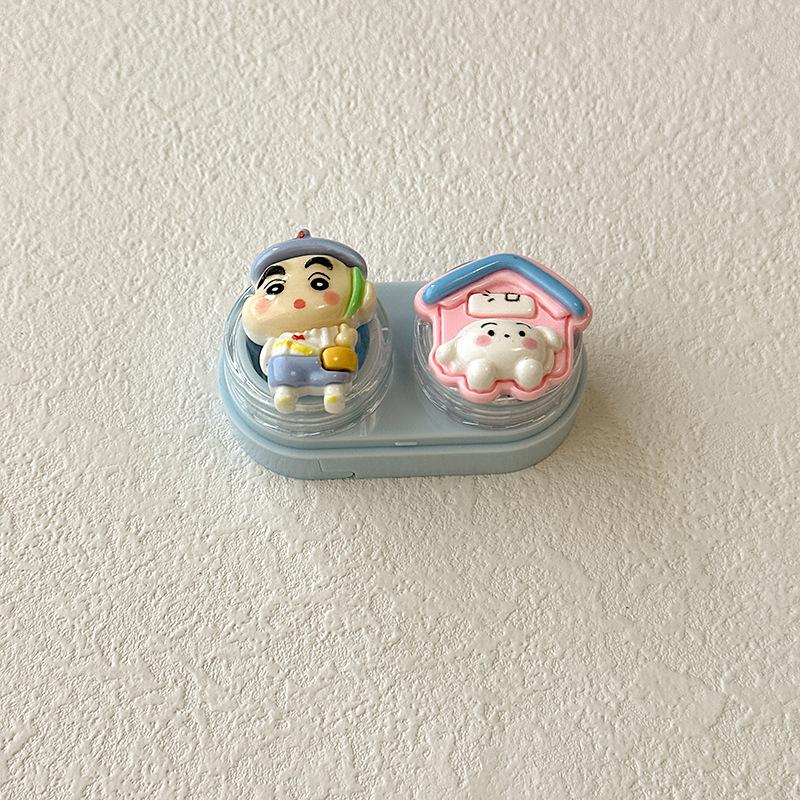 Zestaw etui na soczewki kontaktowe Przezroczysty przenośny etui towarzyszące Kredka Shin-chan Fioletowy Beżowy Mały Typ szuflady Słodkie narzędzia do usuwania soczewek kontaktowych