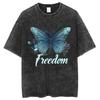 Y2k Anime Washed T-shirt Freedom Butterfly Pattern Short Sleeve T-shirts Oversize TShirt Colors Cotton Top Tee