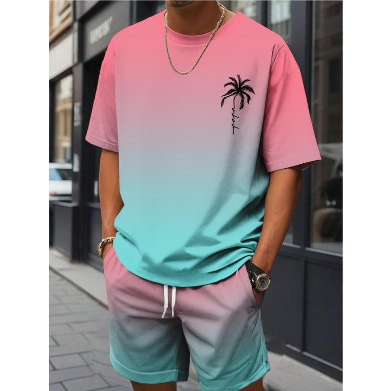 Men's Summer Vacation Short-Sleeve Shirt and Shorts Set Hawaiian-Style Fashion Set Men's Casual T-Shirts Outdoor Beach Shorts