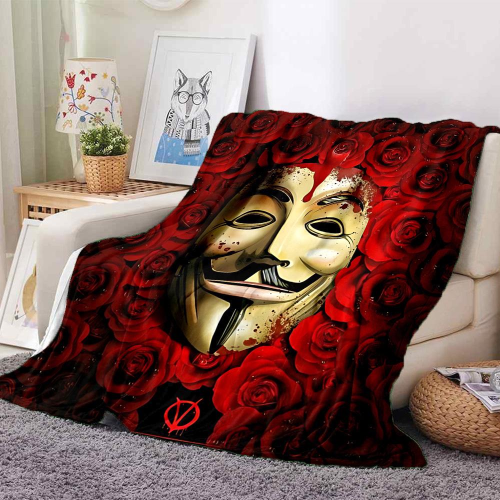 1pc V for Vendetta Flannel Throw Blanket - HD Printed Lightweight Soft Warm All-Season Blanket for Sofa, Bed, Travel, Camping 091