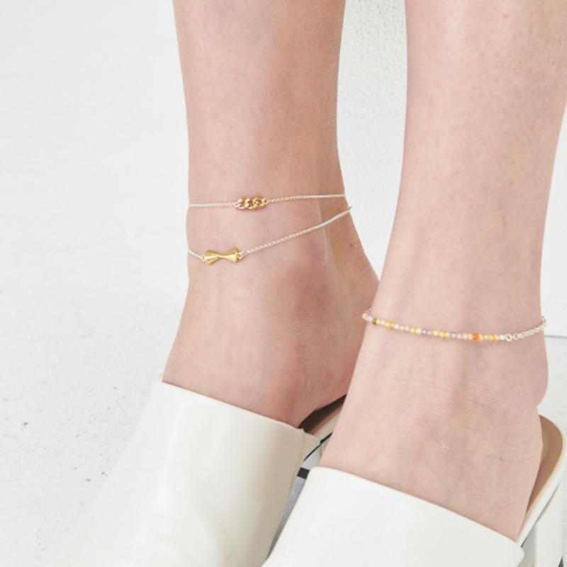 UNI.J Two-tone Point Chain Silver anklet Iak40 [Silver]