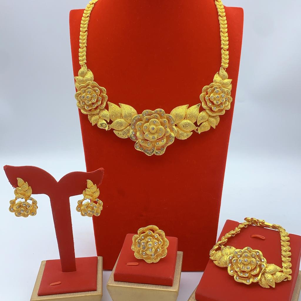 Dubai Saudi Ladies Gold Plated Jewelry Set Necklace Earrings Ring Bracelet Four-piece Middle East Bridal Jewelry 2026