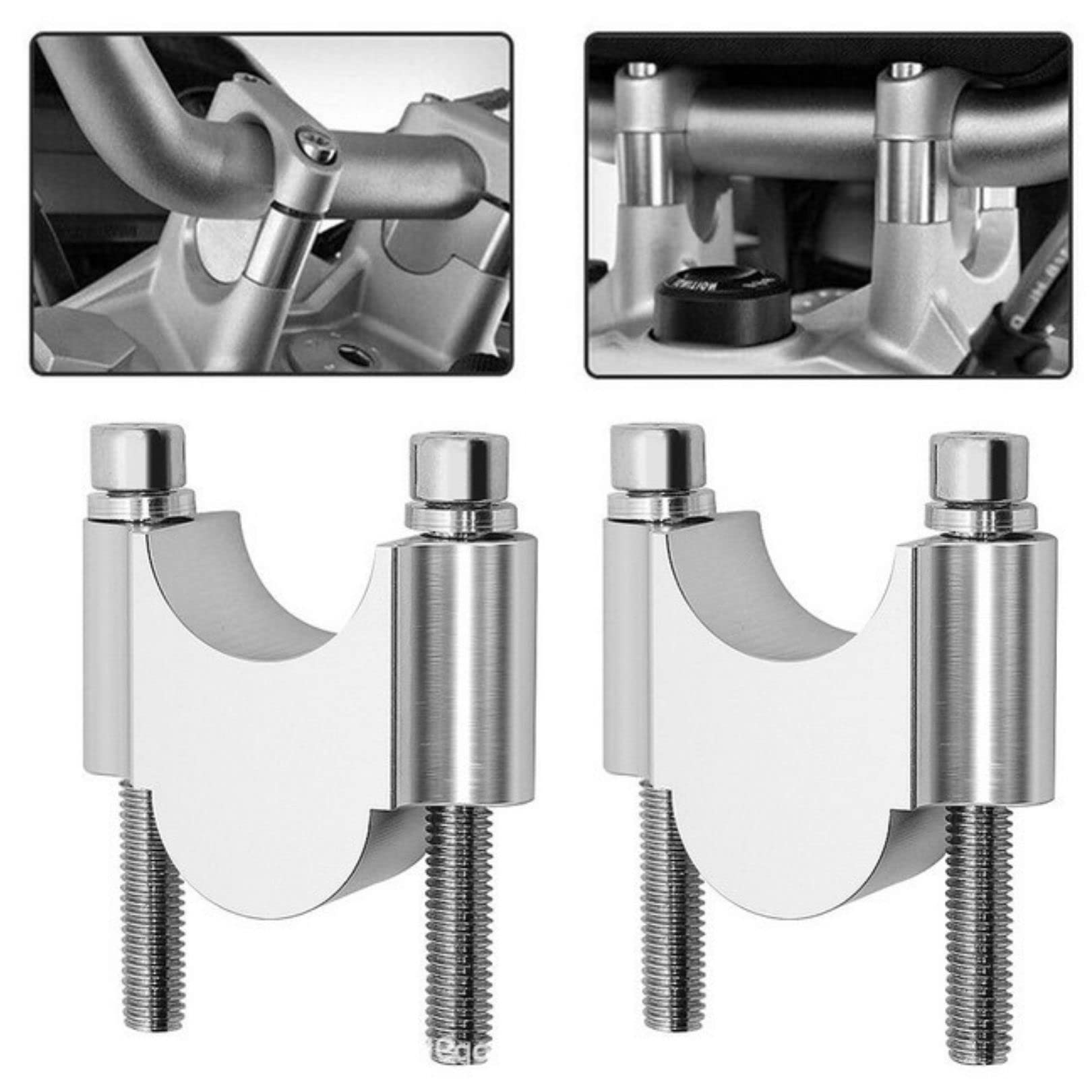 Motorcycle Handlebar Post Height Adjustment 3cm Handlebar Riser Spacer Standard Bar Universal 2-Pack (Silver 22mm)