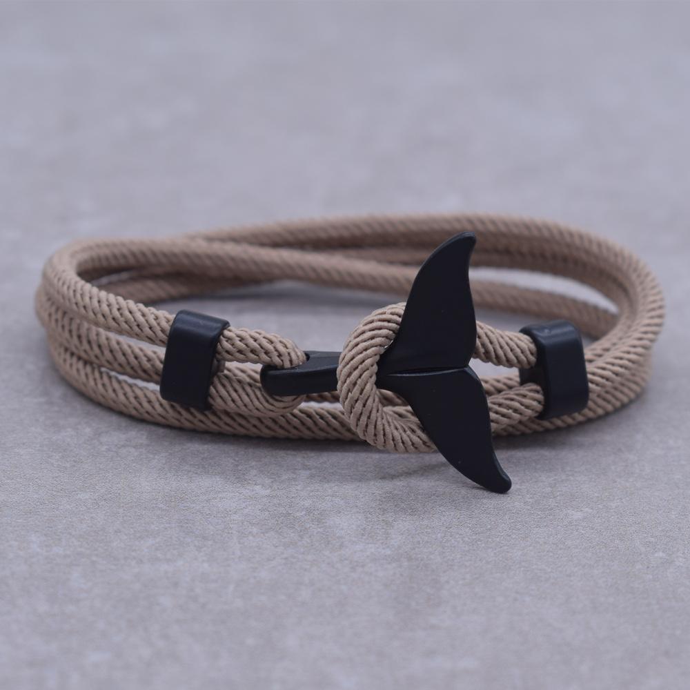 Anchor Style Jewelry Ocean Silver Color Whale Tail Charm Bracelet 2-3 Laps Adjustable Rope Bracelets for Men Women Gifts