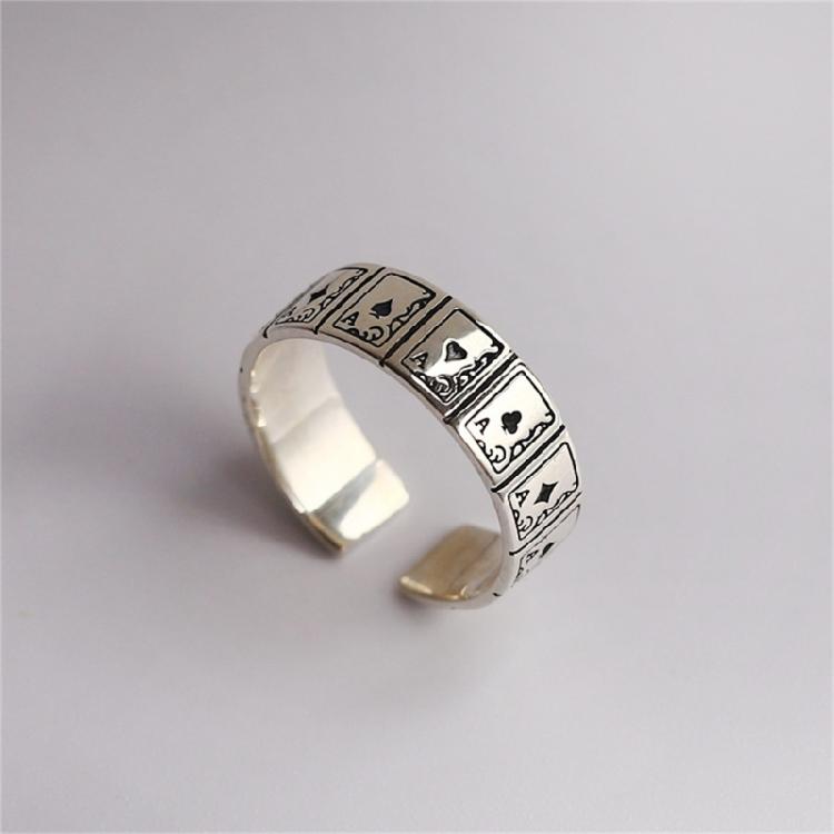 Fashionable Adjustable Poker Ring Vintage Hip Hop Unisex Jewelry Finegr Accessory for Gifting and Daily Wear