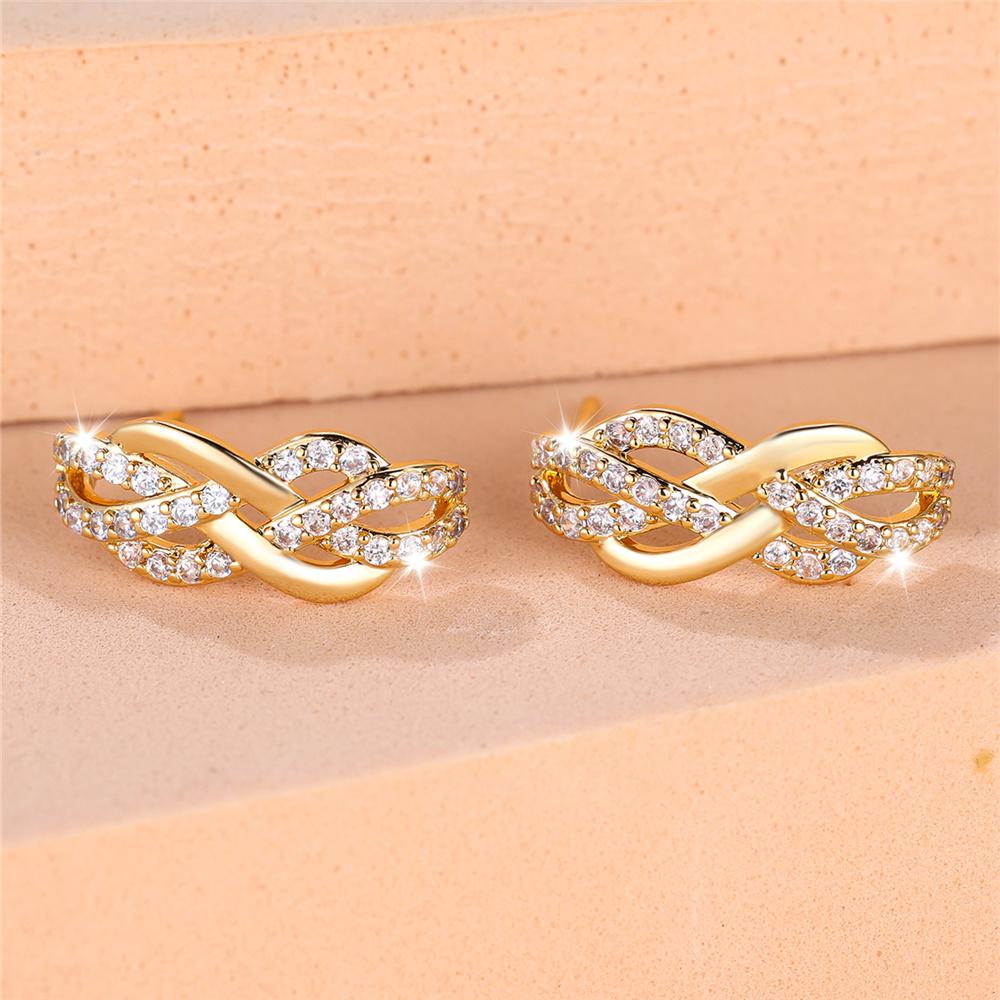 Luxury Female White Stone Stud Earrings Gold Color Zircon Evening Wedding Jewelry For Women