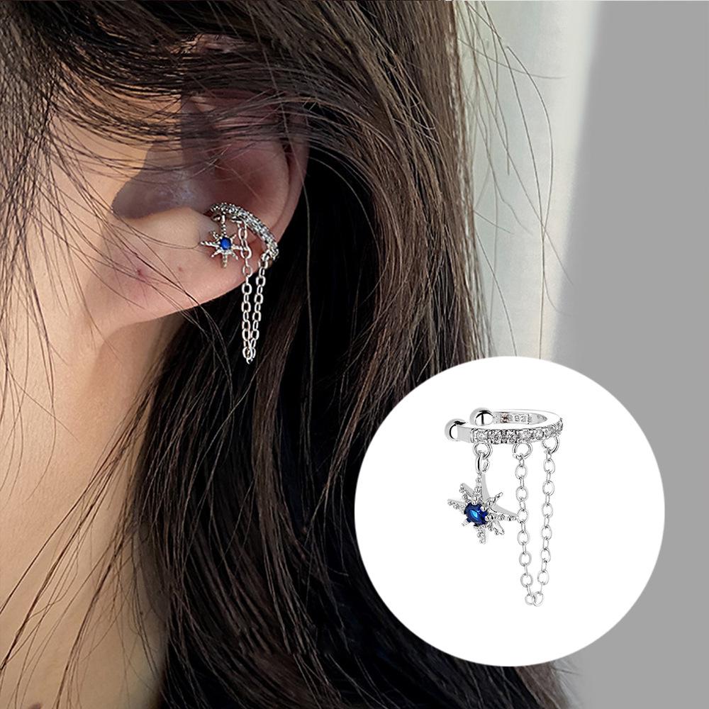 Luxurious Zircon Wave Cross Non-Pierced Ear Clips with Full Diamond Design for Women