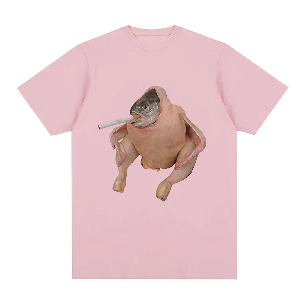 Fish Face Chicken Smoking A Cigarette Meme T Shirts Funny Men's Women Clothing Harajuku T-shirt Unisex Graphic T Shirts