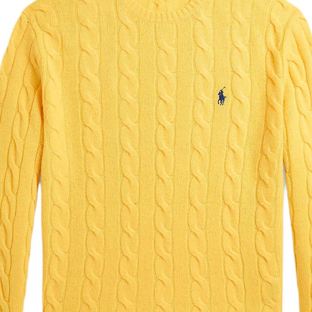 Polo Ralph Lauren Solid Color Crew Neck Embroidered Pony Cable Knit Sweater Men Sweater Yellow 100054978