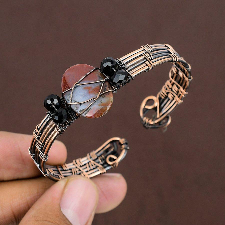Bloodstone Handmade Copper Wire Wrap Cuff Bangle Adjustable Z7g60