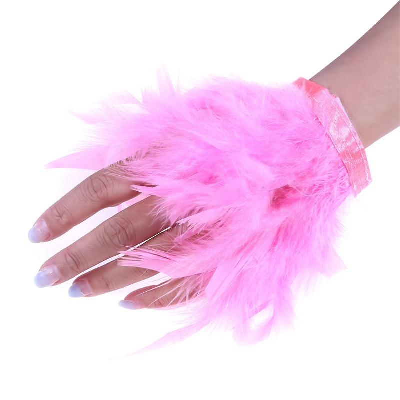 Women Natural Fur Feather Cuffs Sexy Cuffs With Feathers Feather Cuff Snap Bracelet Sleeves Wrist Arm Removable Shirt
